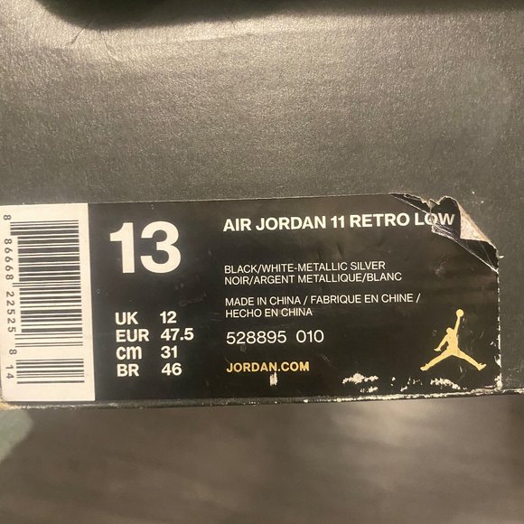 Black/ Metallic Silver Mens Air Jordan 11 Retro Low - Picture 5 of 5